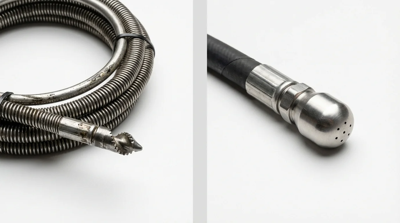 Drain snake cable and hydro jetting nozzle used for drain cleaning in Washingtonville, NY